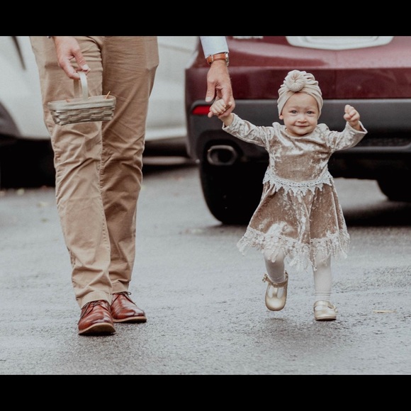 12-18 mo champagne velvet dress, worn once, flower girl - Picture 1 of 3